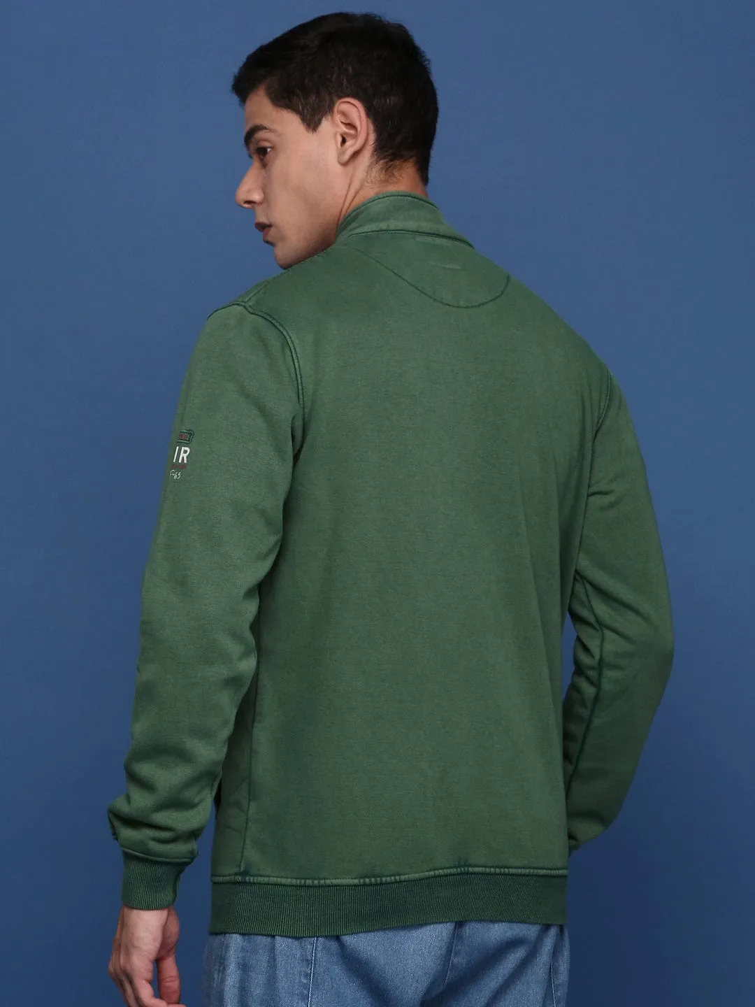 Hooded Attachment Men's Solid Green Bomber Jacket