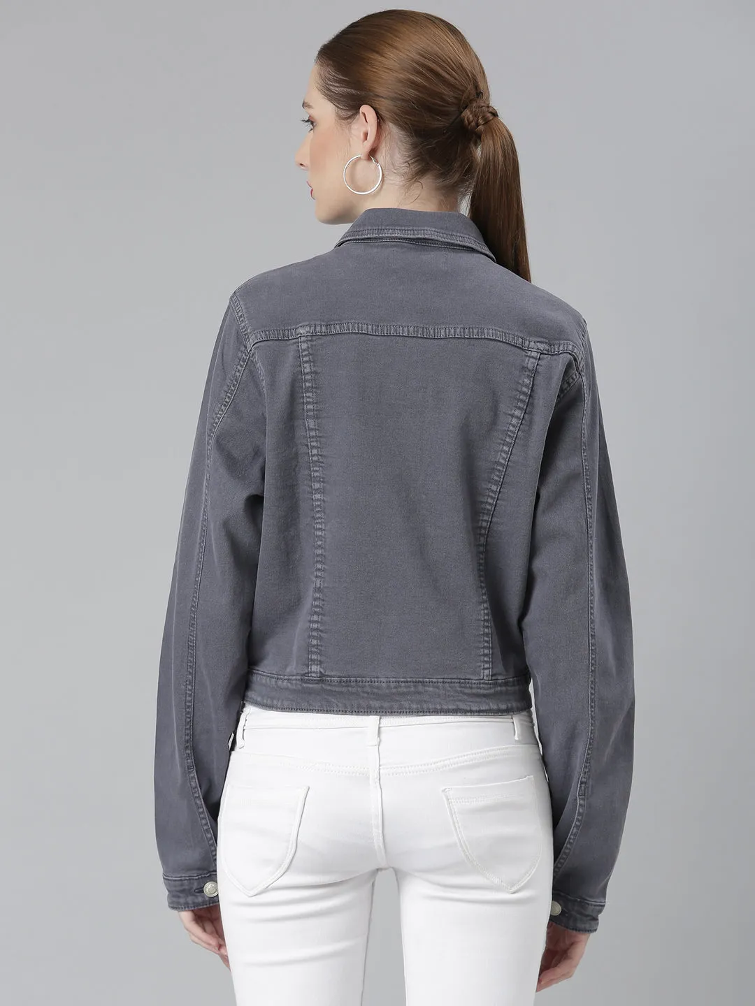 Women's Grey Denim Jacket All Season Versatility Holiday Trip