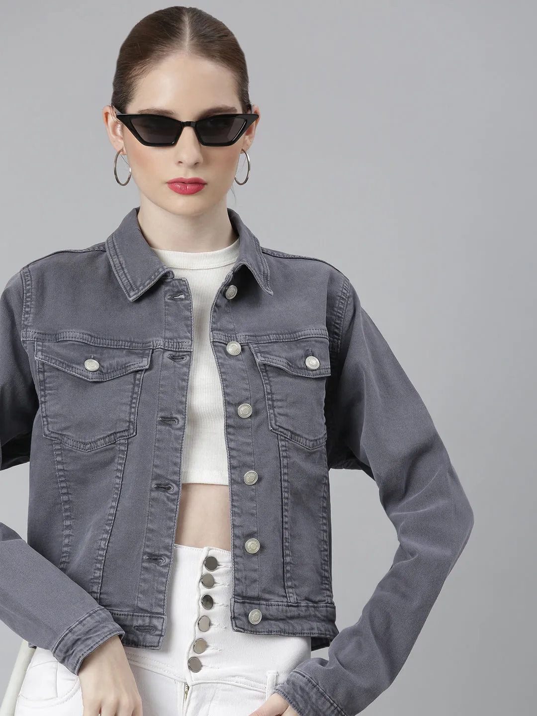 Rainy Day Airflow Ventilation System Women's Grey Denim Jacket