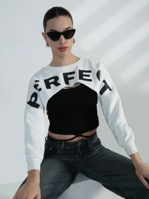 tie dye Women's Graphic White Crop Sweatshirt with Wrap Detail