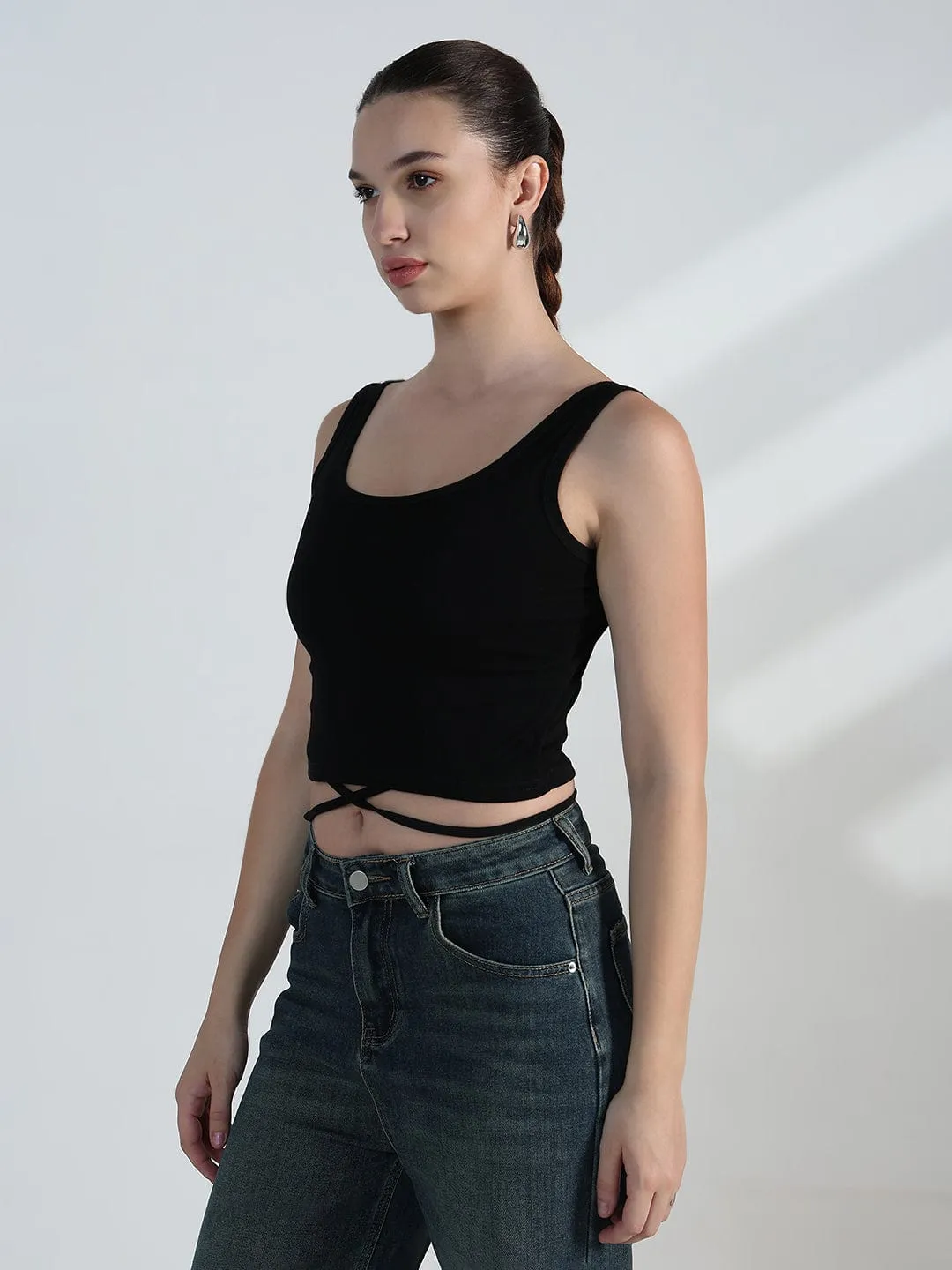 Light Color Urban Fashion Women's Graphic White Crop Sweatshirt with Wrap Detail