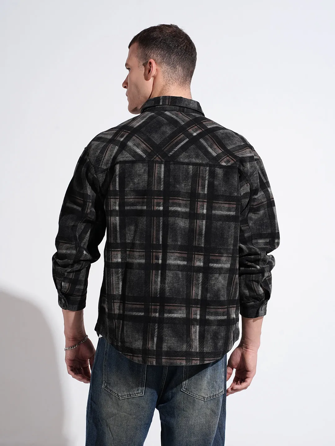 Essential Fit Men's Checked Black Shacket