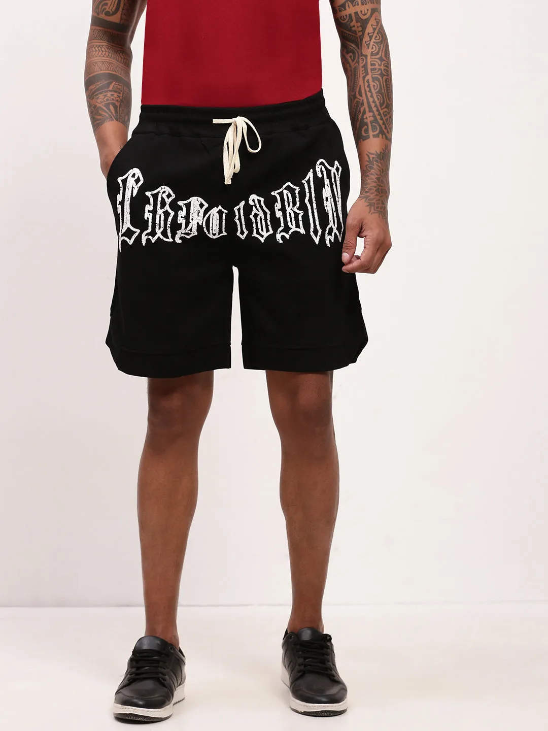 No Bulky Feel Men's Black Graphic Printed Cotton Shorts