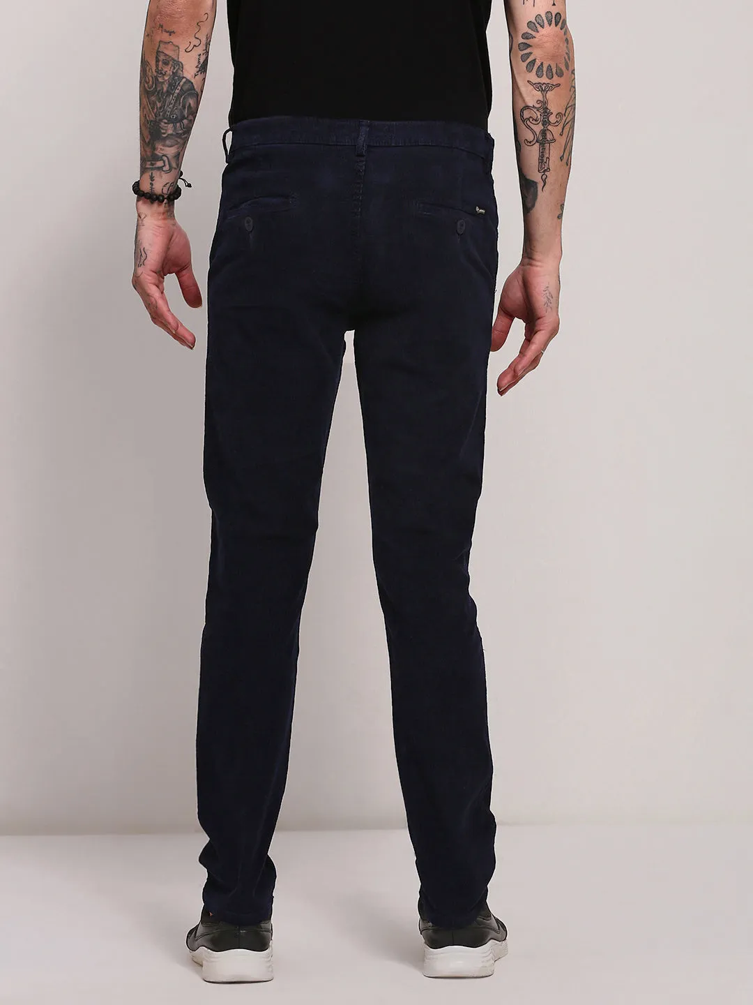 Men's Navy Blue Solid Trousers Soft Performance