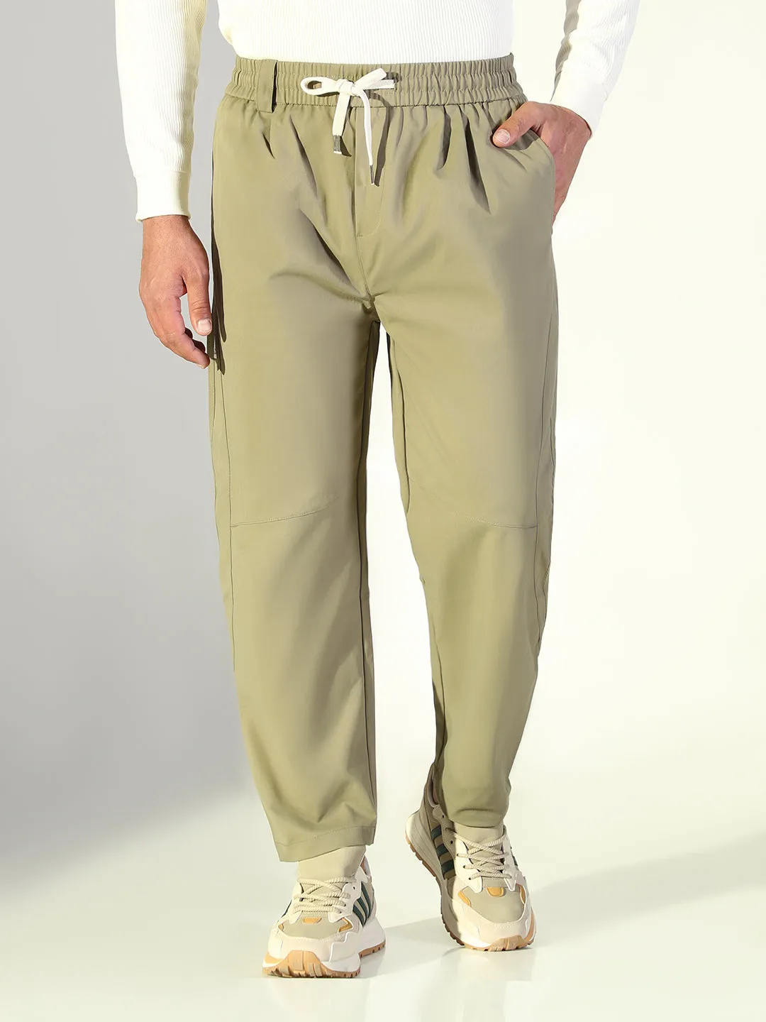Base Layer Men's Olive Solid Korean Trousers