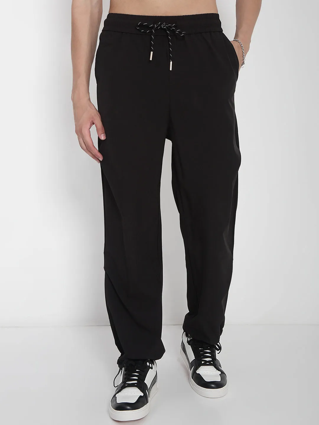 Men's Black Straight Fit Relaxed Fit Trousers Stay Fresh Flexible Cut