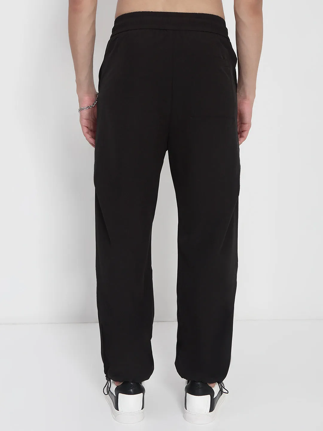Men's Black Straight Fit Relaxed Fit Trousers Utility Style