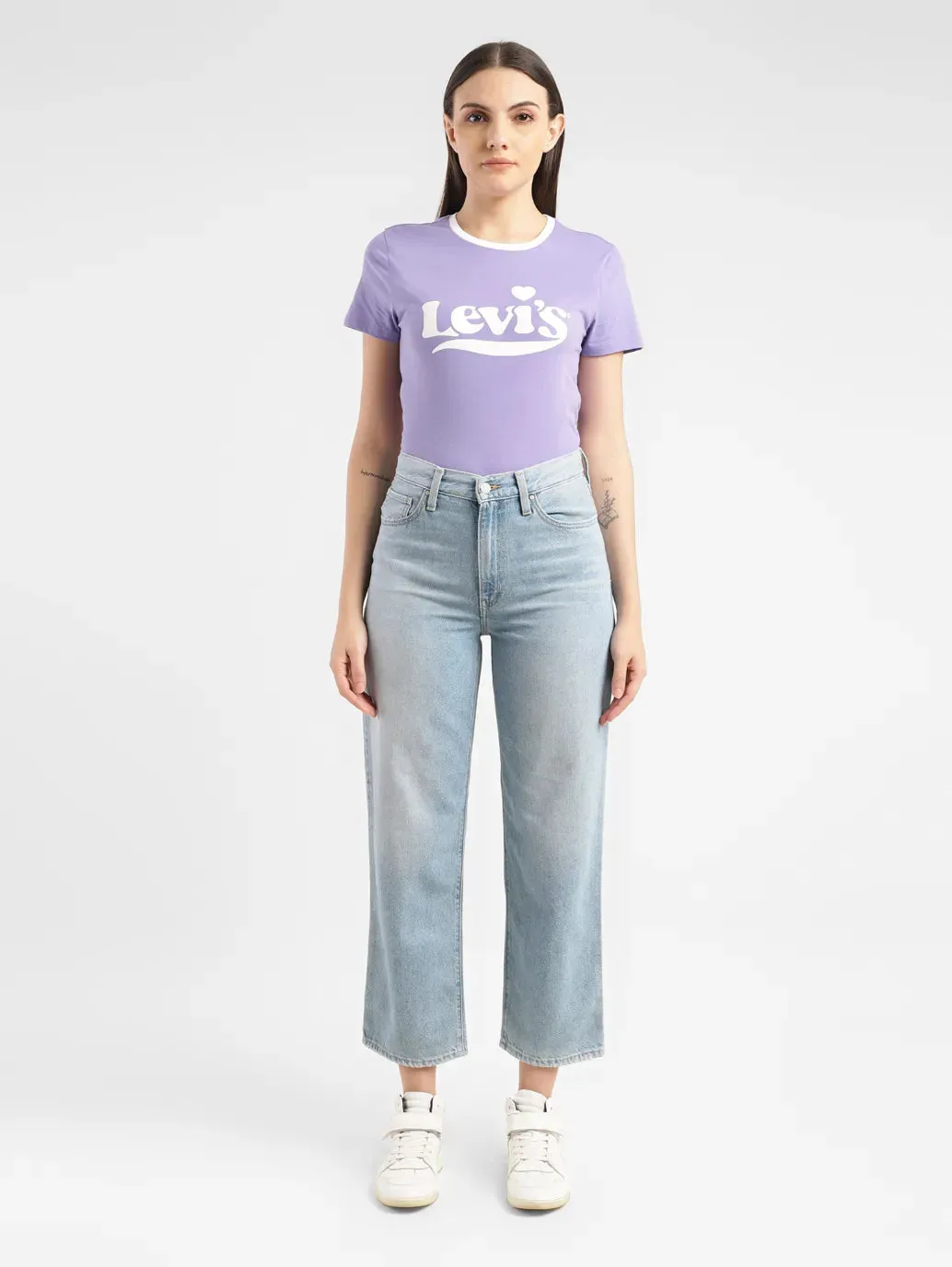 Basic Layers Women's Blue Ribcage Straight Ankle Fit High Rise Jeans