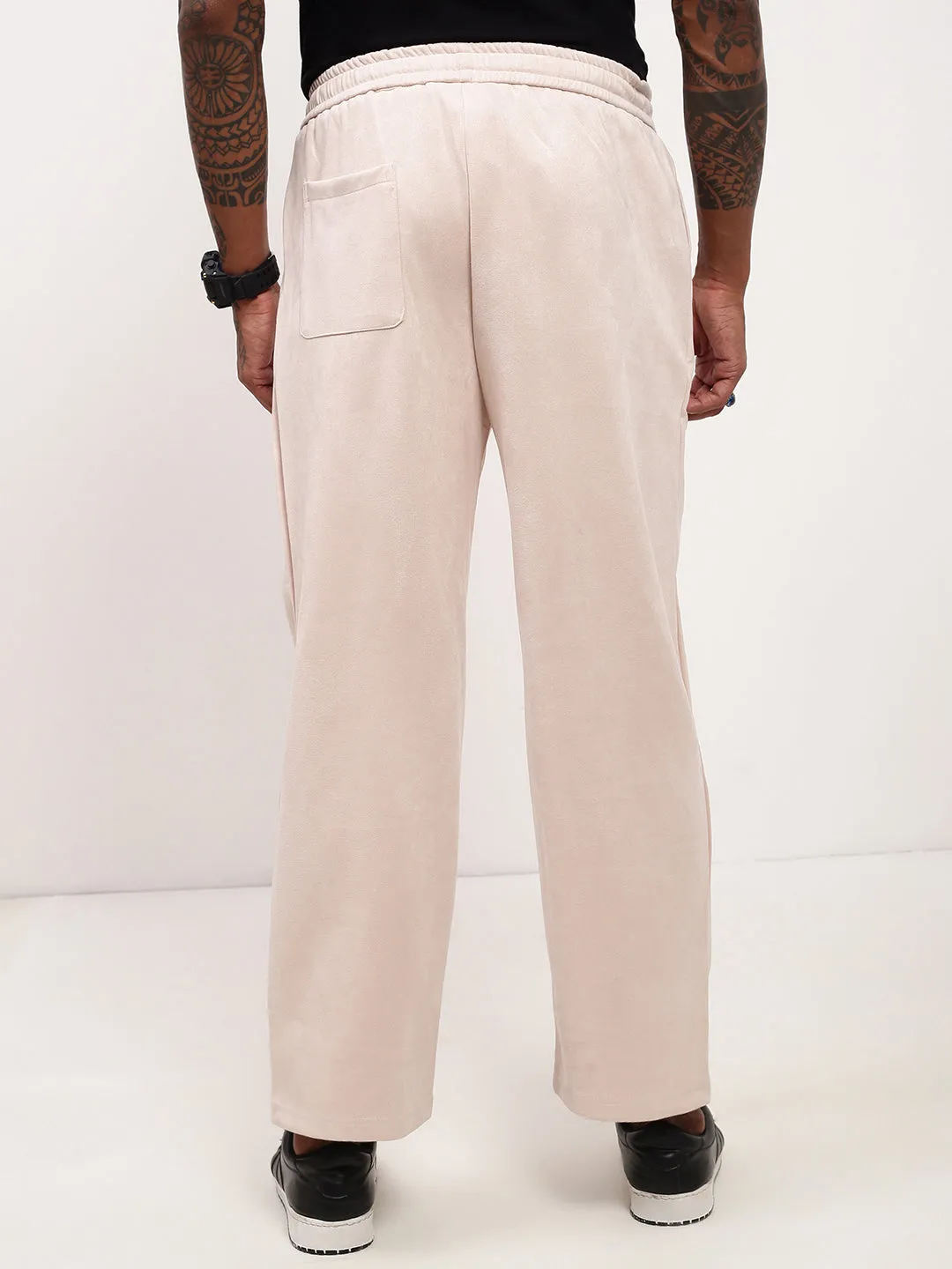 All-day Flex Sleek Appearance Men's Cream Solid Straight Fit Trousers