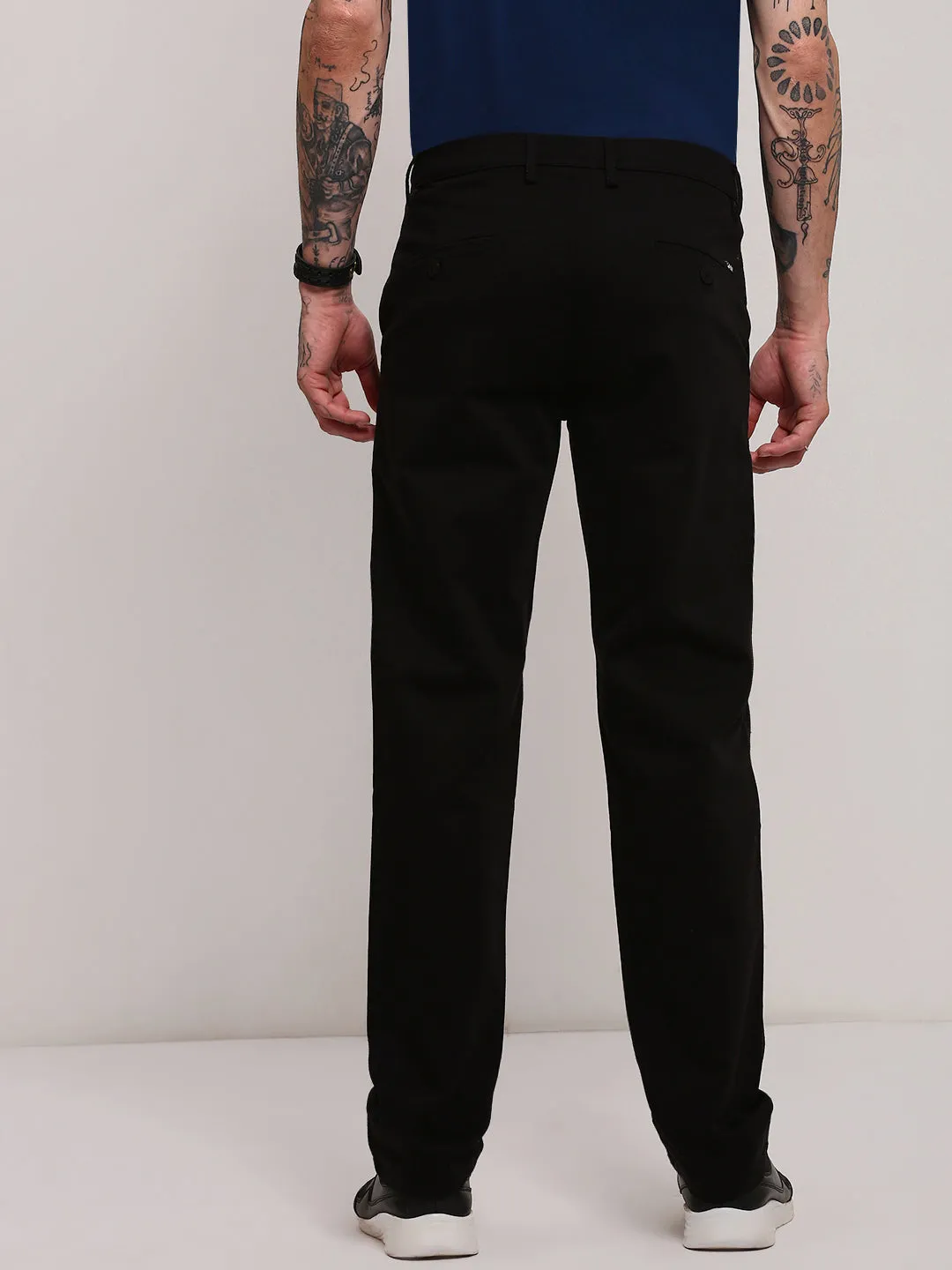 Men's Black Slim Fit Low-Rise Flat-Front Trousers StaticDissipative