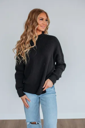 ShrinkageResistant Weave Calm Tones Chelsea Mock Neck Sweater - Black