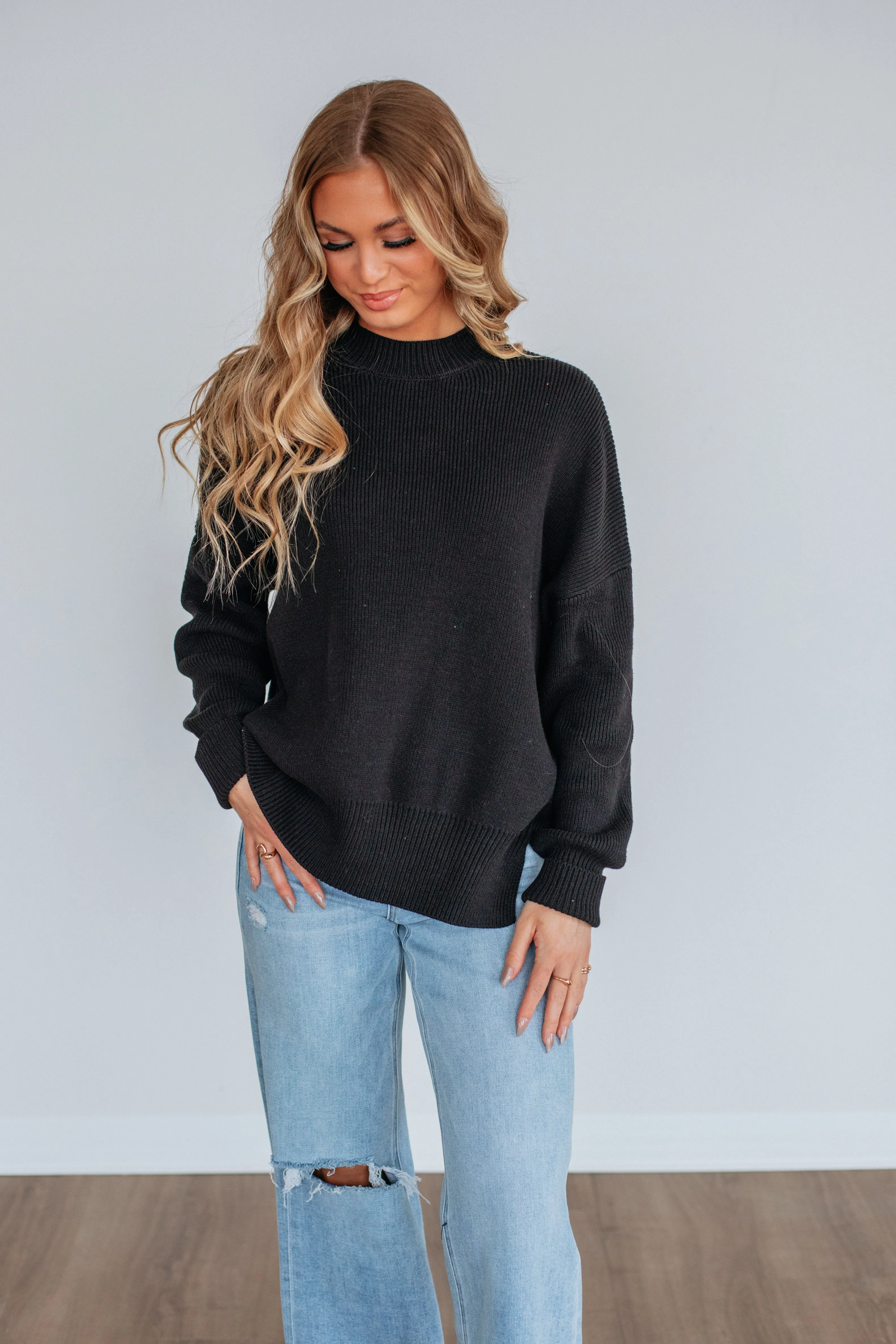 Chelsea Mock Neck Sweater - Black Office Friendly Off Duty Look