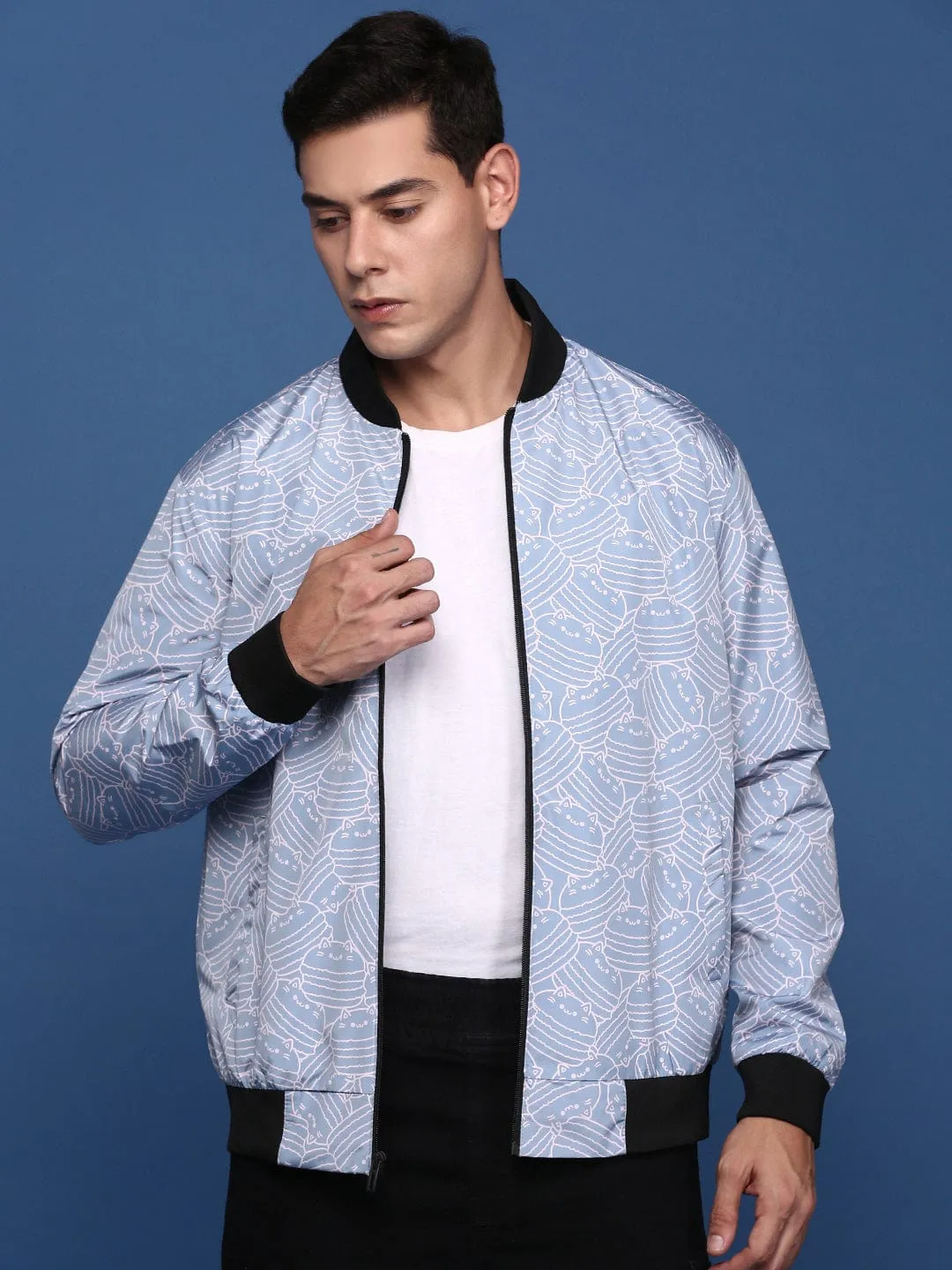 Dynamic flex Men's Printed Blue Bomber Jacket