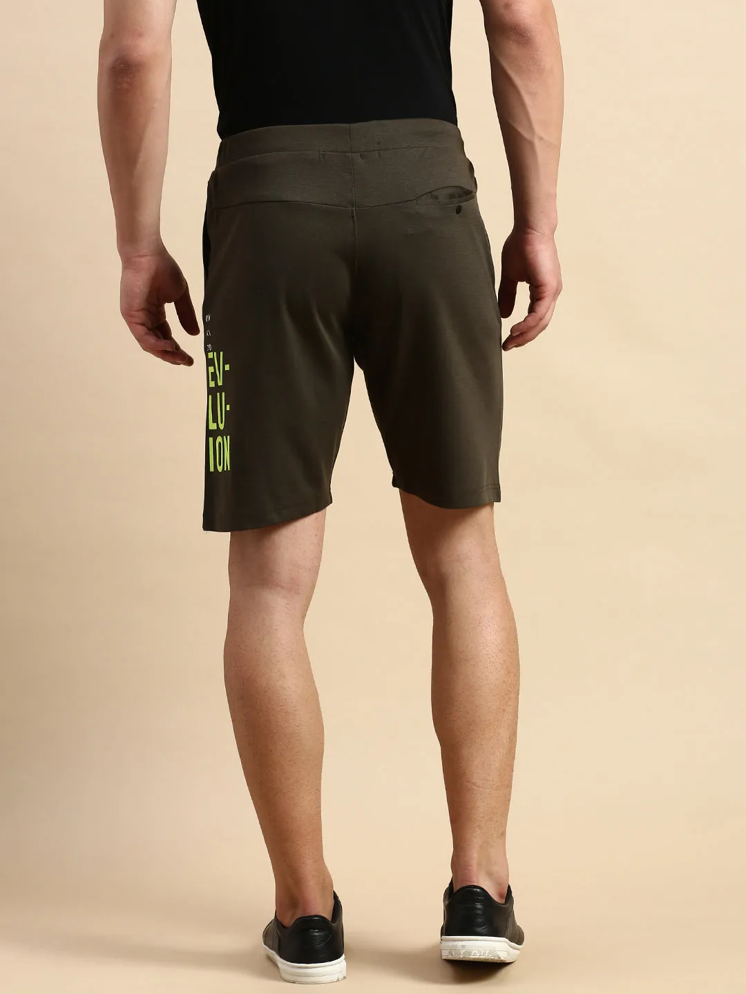 Men's Olive Mid-Rise Sports Shorts Sporty Design
