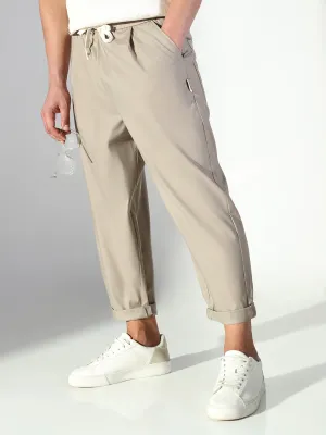 Men's Beige Solid Korean Trousers Odor Control Tech