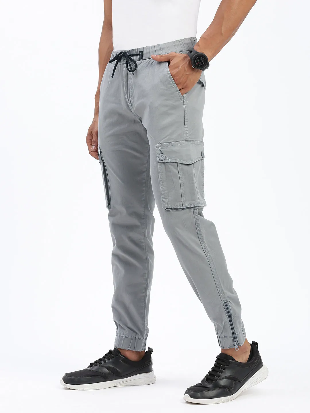Seamless Wear Men's Grey Comfort Slim Fit Cotton Joggers Trousers