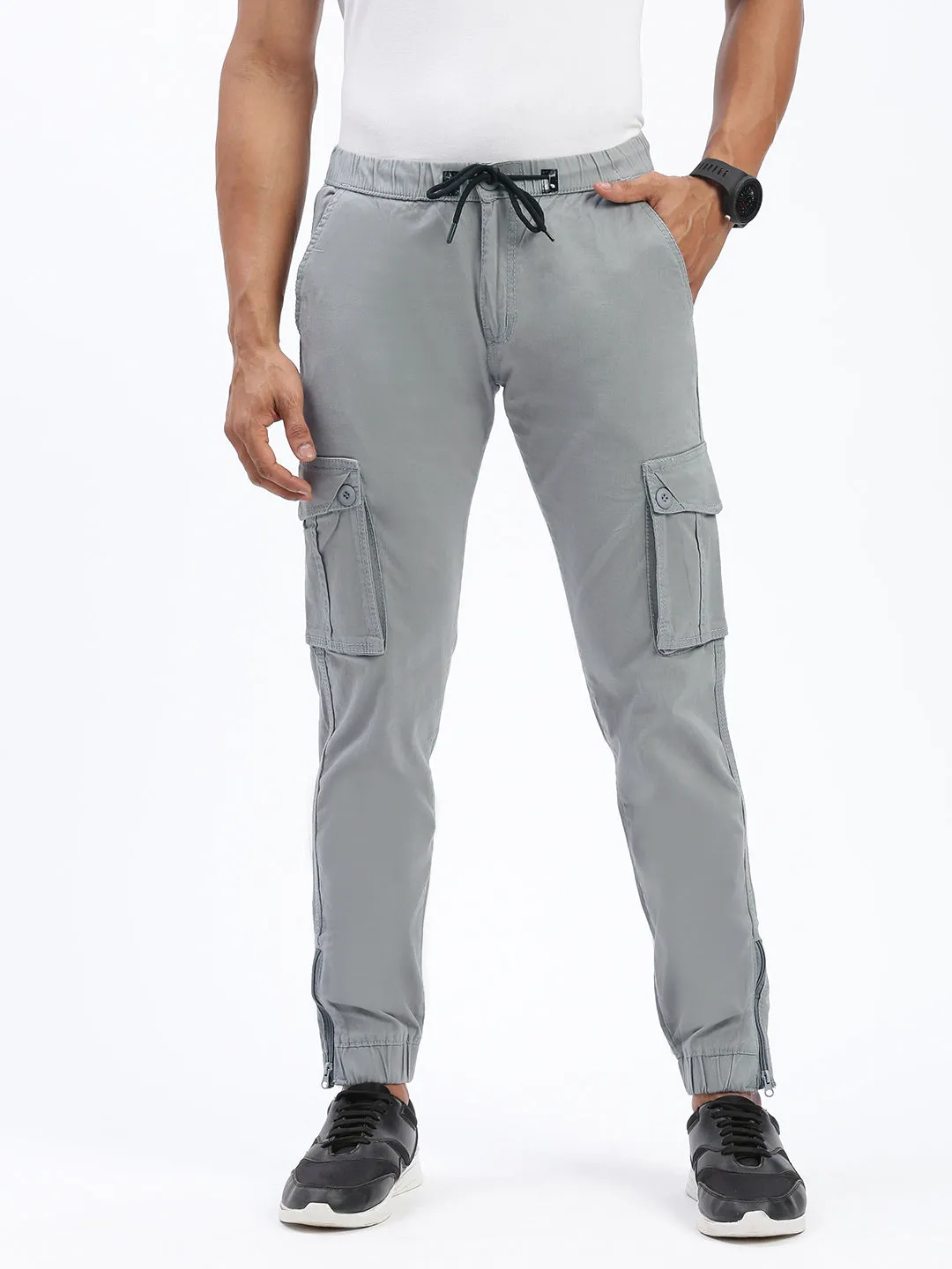 Comfortable Look Men's Grey Comfort Slim Fit Cotton Joggers Trousers