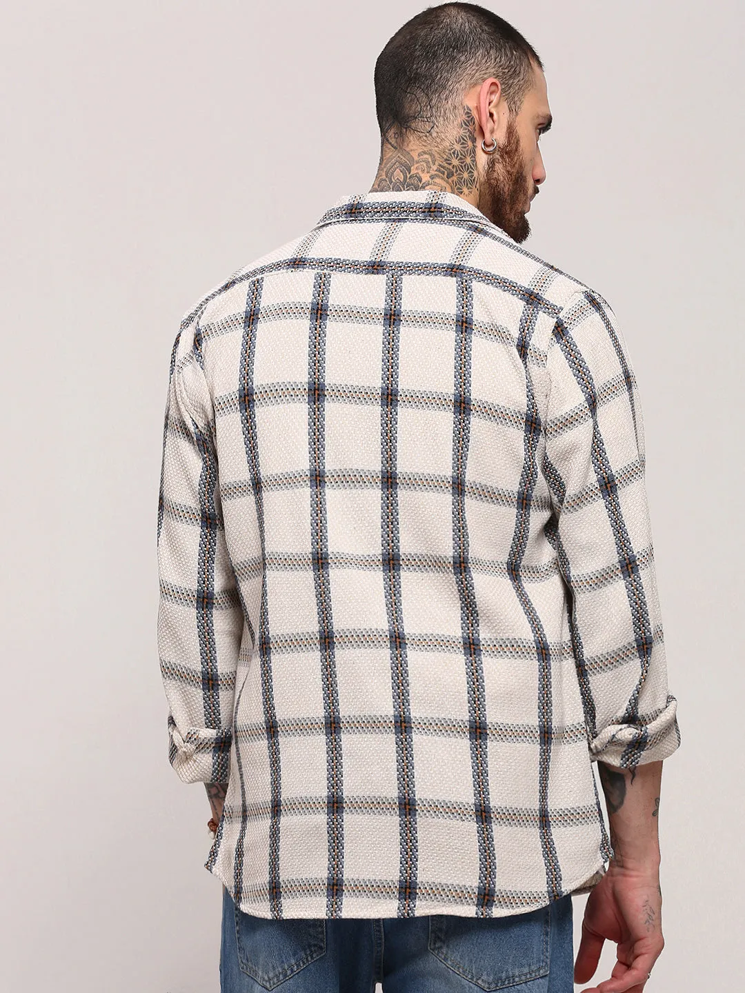 Men's Cream Checked Shacket Soft and Light