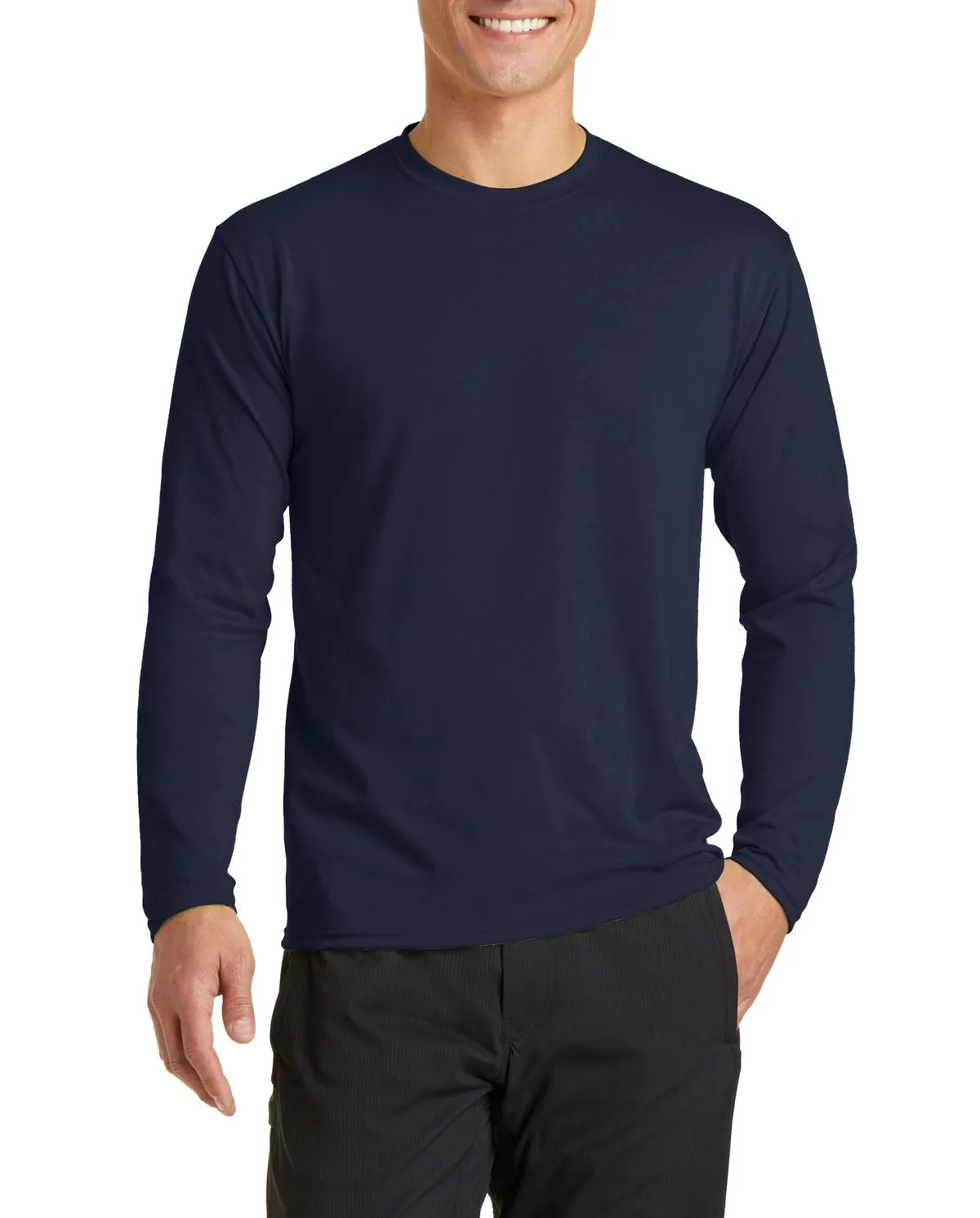 Effortless Daywear Eco Conscious Production JustBlanks Men's Long Sleeve Performance Blend T-Shirt