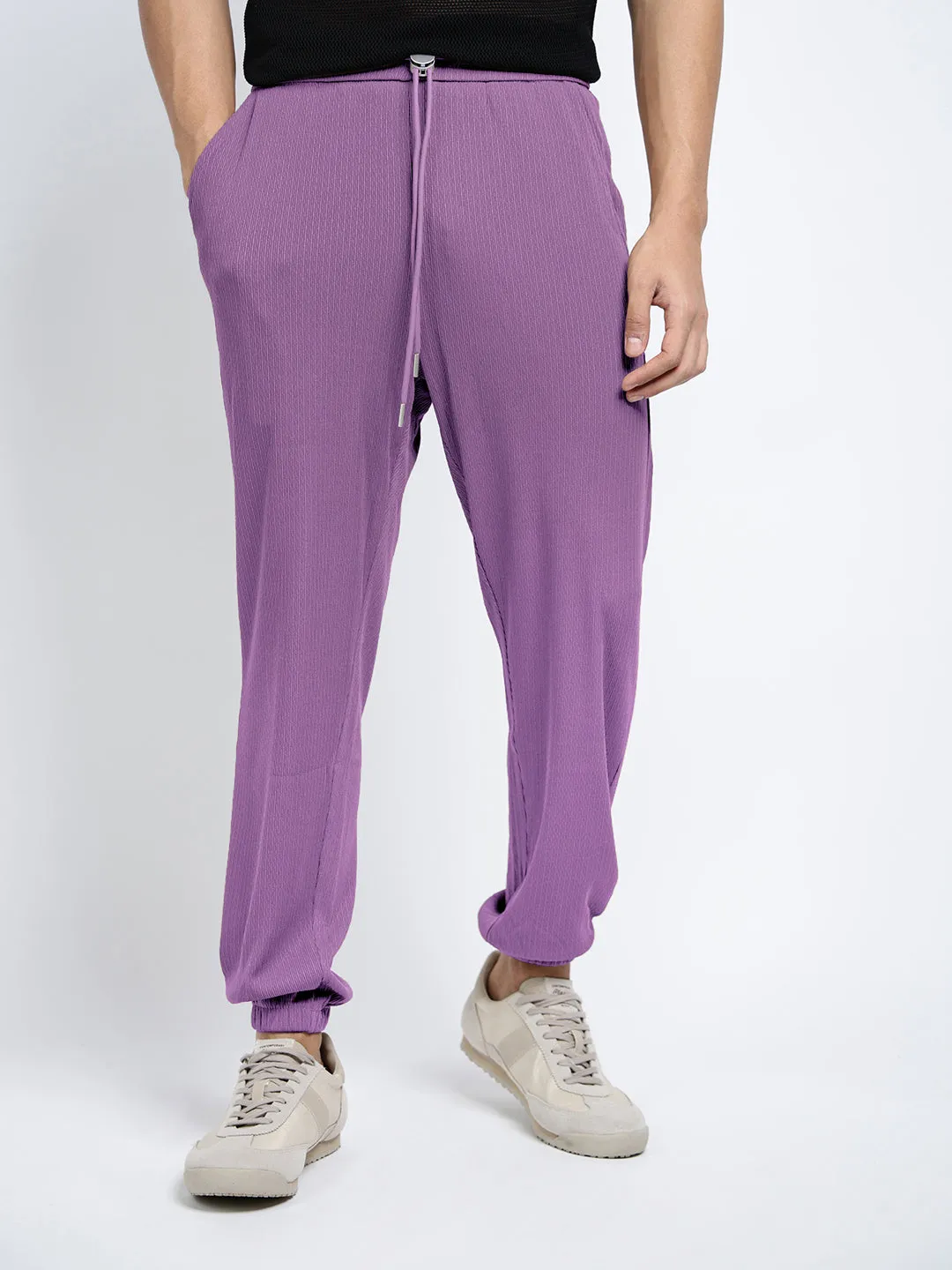 Cooling Fabric Men's Purple Relaxed Fit Trousers