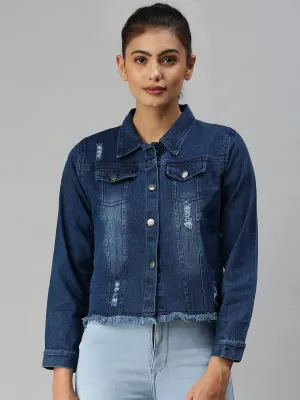 Women's Navy Blue Washed Denim Jacket Odor Resistant