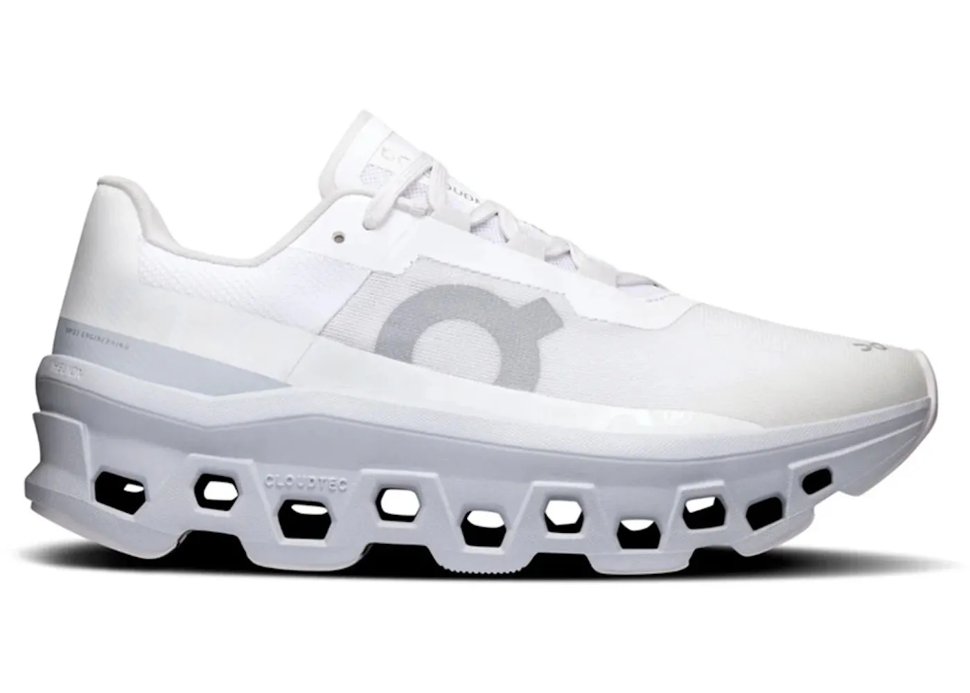 On Running Cloudmonster White Glacier Elasticated Tongue Responsive Bounce Cushioning