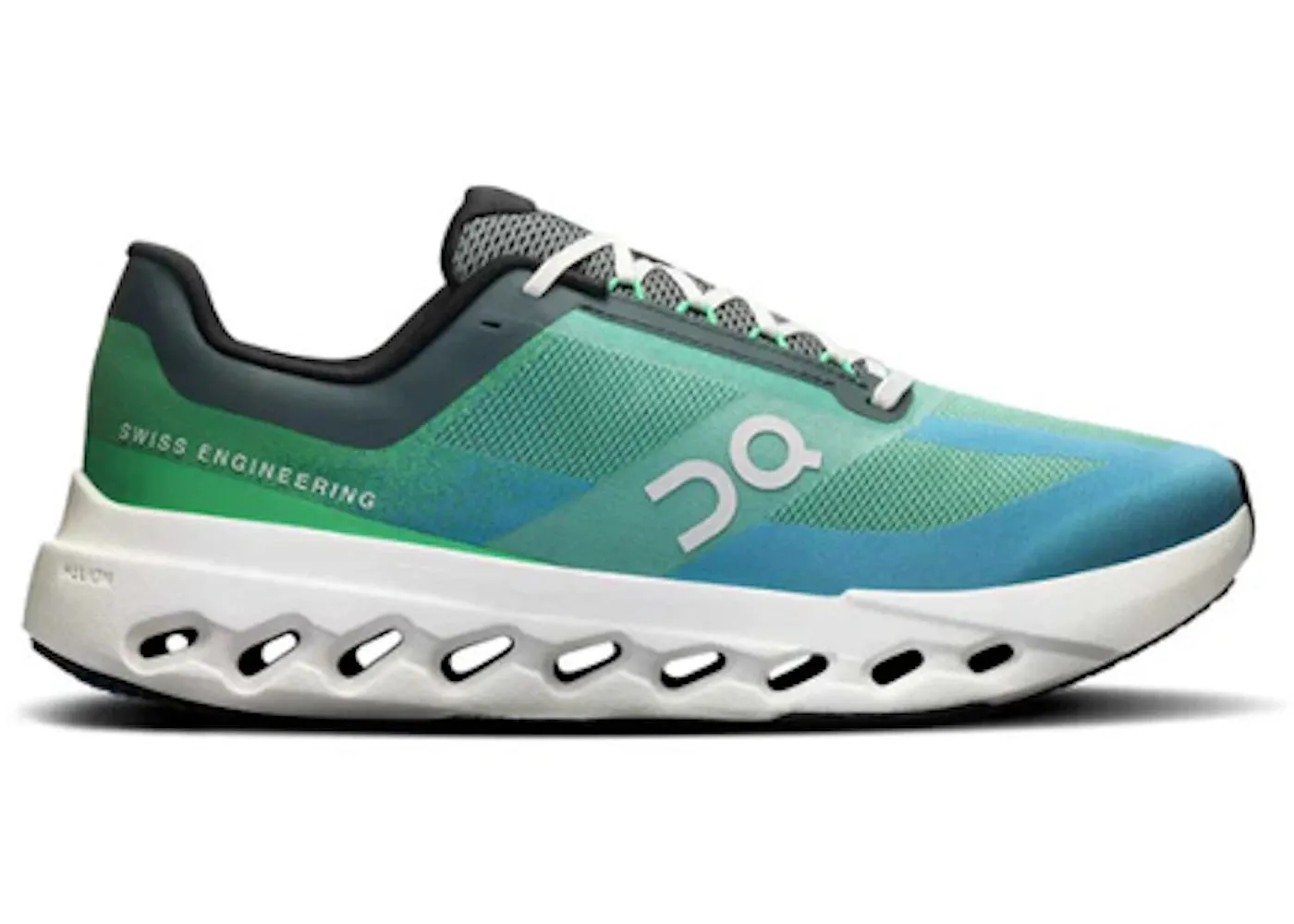 On Running Cloudsurfer Next Honeydew Ivory running on a dirt track shoes logo - branded running gear