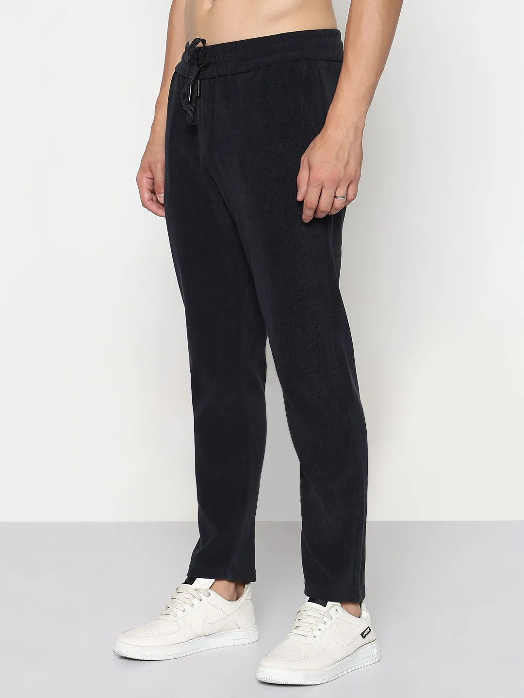 Flexible Leg ComfortWaistband Men's Navy Blue Corduroy Slim Fit Trouser