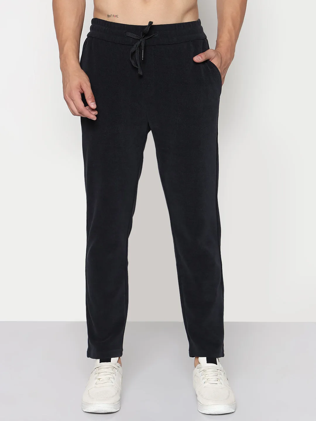 Men's Navy Blue Corduroy Slim Fit Trouser ReflectiveAccentDetails Stylish Appearance