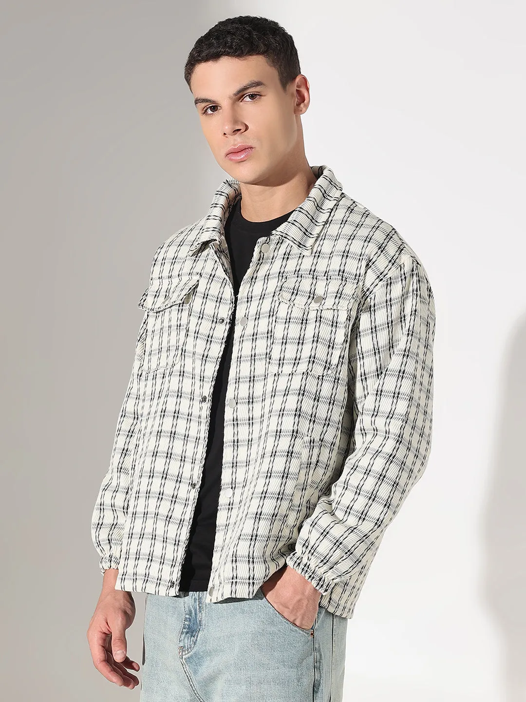 Men's Checked Cream Relaxed Fit Shirt Seasonal Comfort Style EcoFriendlyDyes