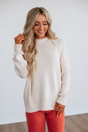 Gentle Wash Process Merino Wool Blend Chelsea Mock Neck Sweater - Natural