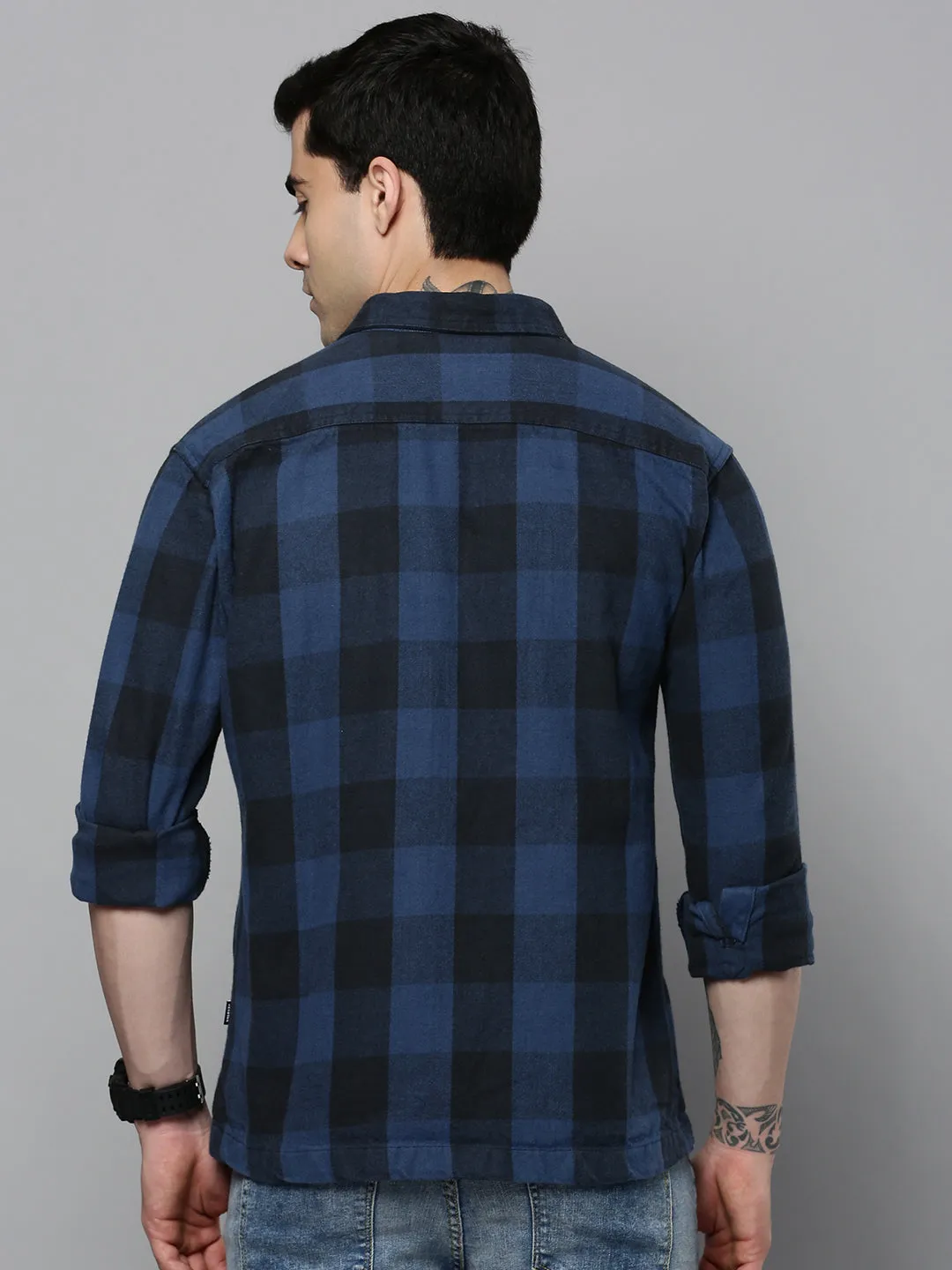 Men's Blue Checked Casual Shacket Timeless Appeal