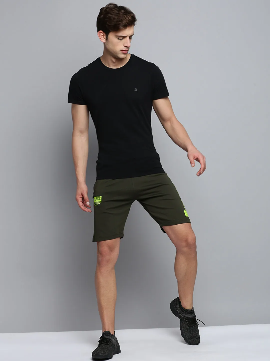 Men's Olive Regular Fit Sports Shorts Breathable Material