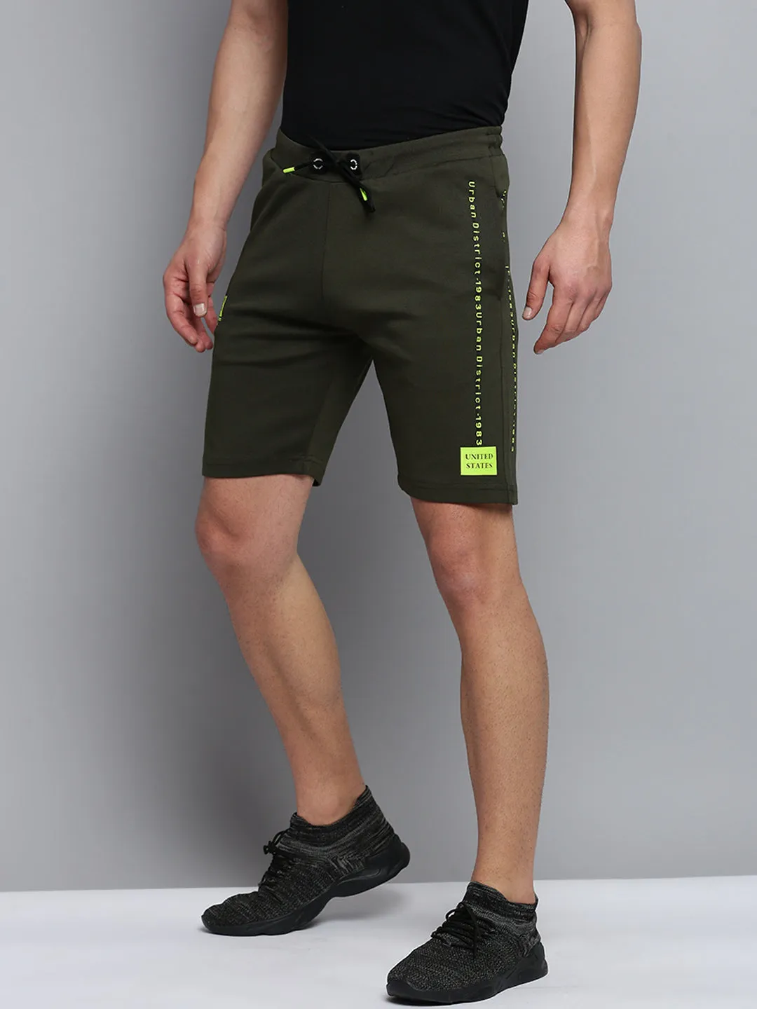 Men's Olive Regular Fit Sports Shorts Temperature Regulating Fibers Durable Feel