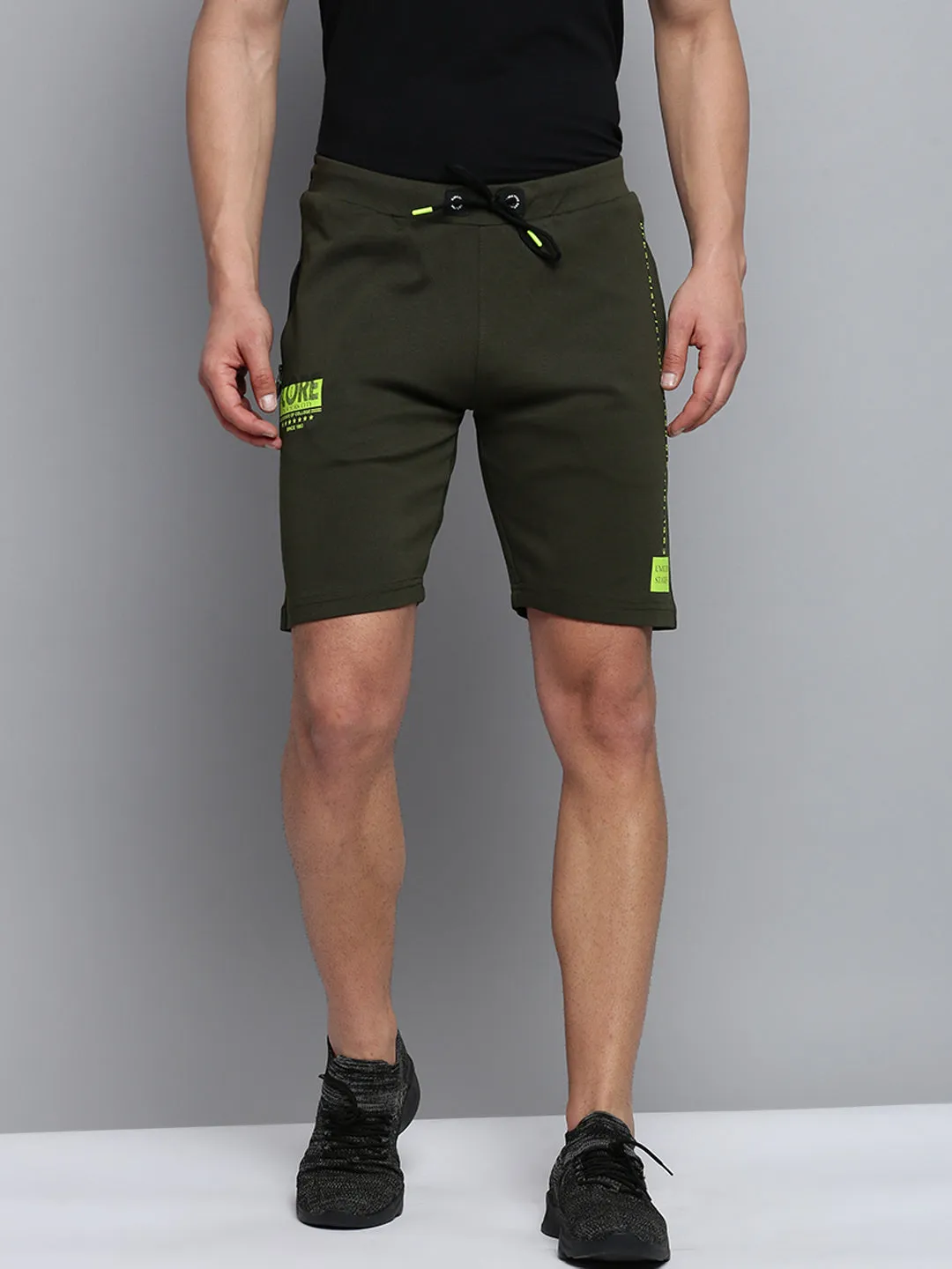 Men's Olive Regular Fit Sports Shorts hip look