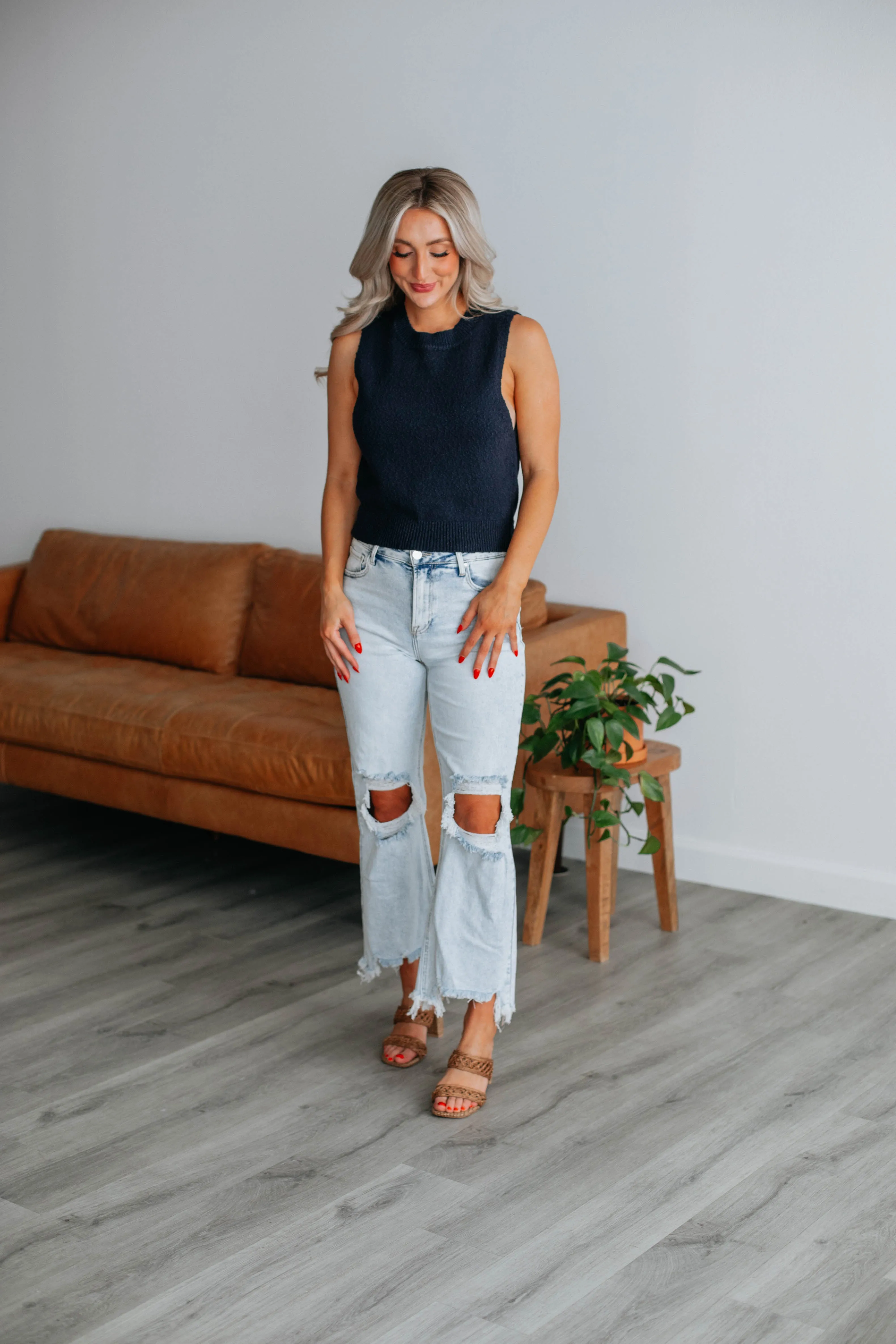 Merino Wool Blend Patrea Knit Tank - Navy