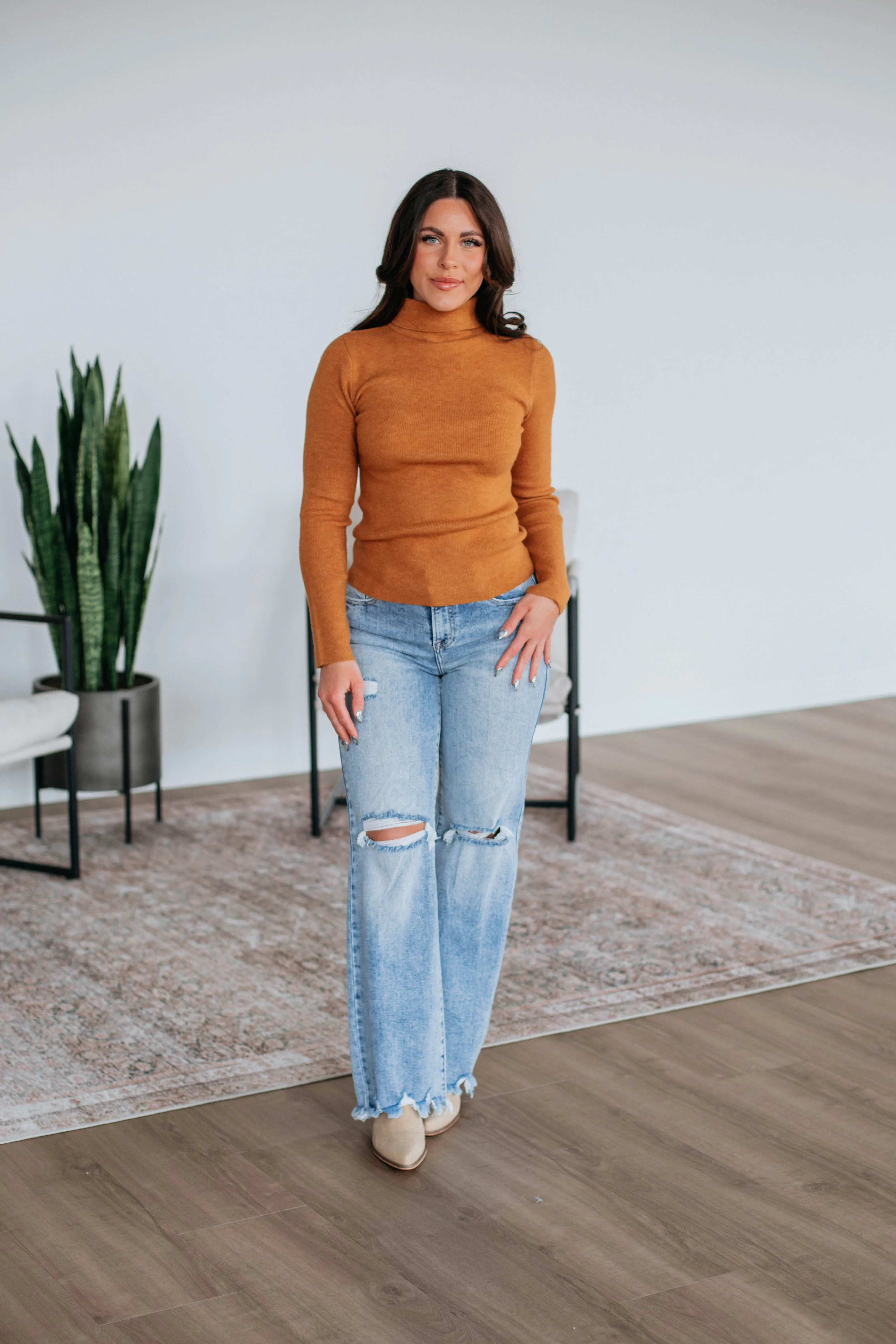 Daily Favorite Recycled Fiber Blend Paxton Turtle Neck Sweater - Camel