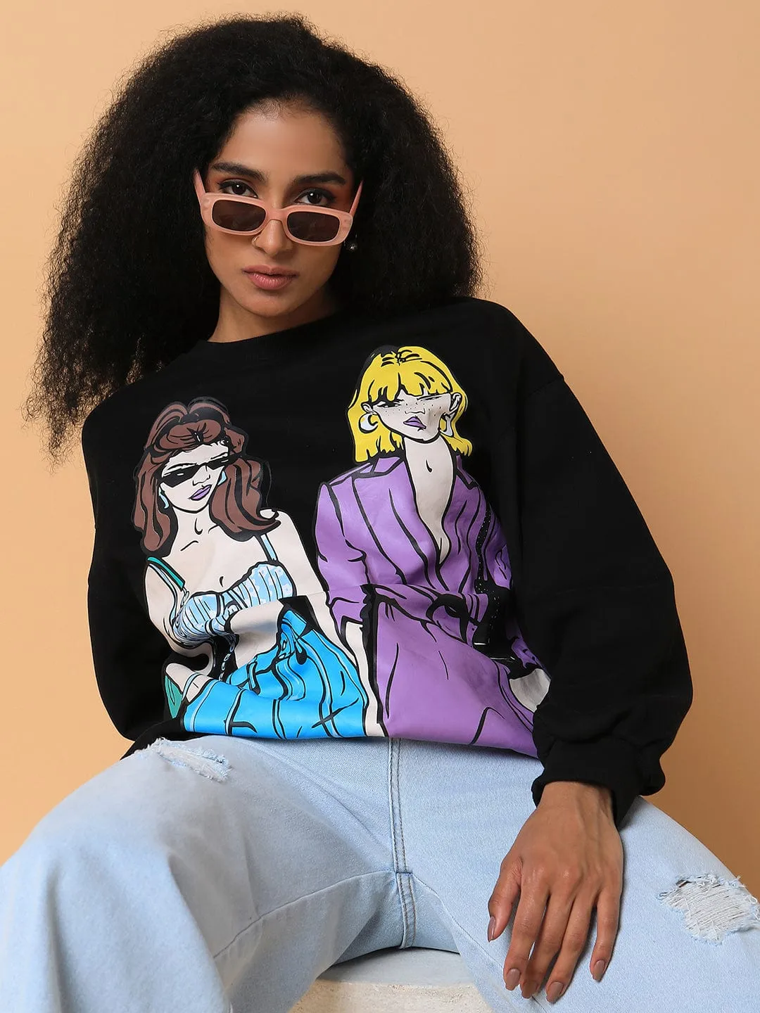 Street Cool Limited Edition Women's Black Graphic Printed Sweatshirt