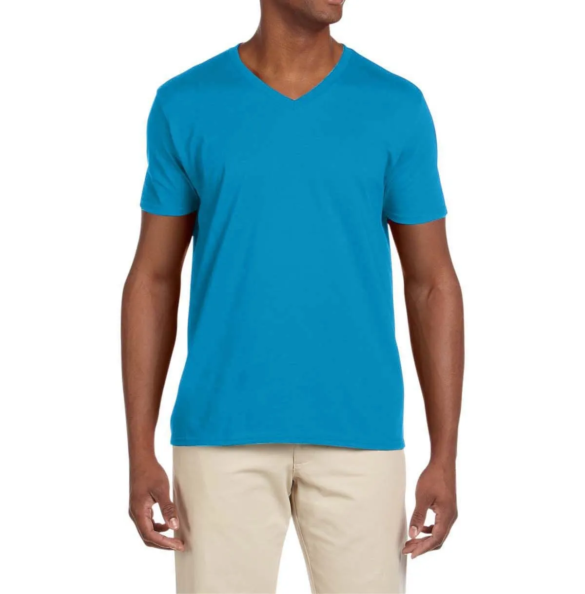 Comfortable And Versatile Cozy And Warm JustBlanks Men's Semi-Fitted V-Neck Short Sleeve Cotton Tee
