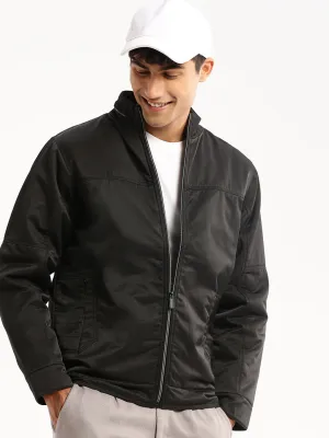Men's Black Mock Collar Bomber Jacket Easy Fit Piece