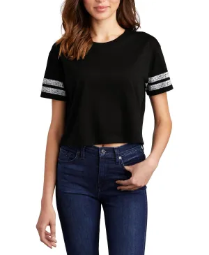JustBlanks Women's Scorecard Crop Tee with Striped Sleeves Comfy Design Wear Durable Stitching