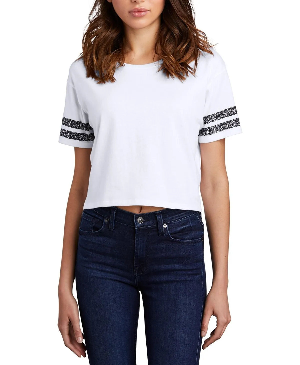 Soft Wear JustBlanks Women's Scorecard Crop Tee with Striped Sleeves