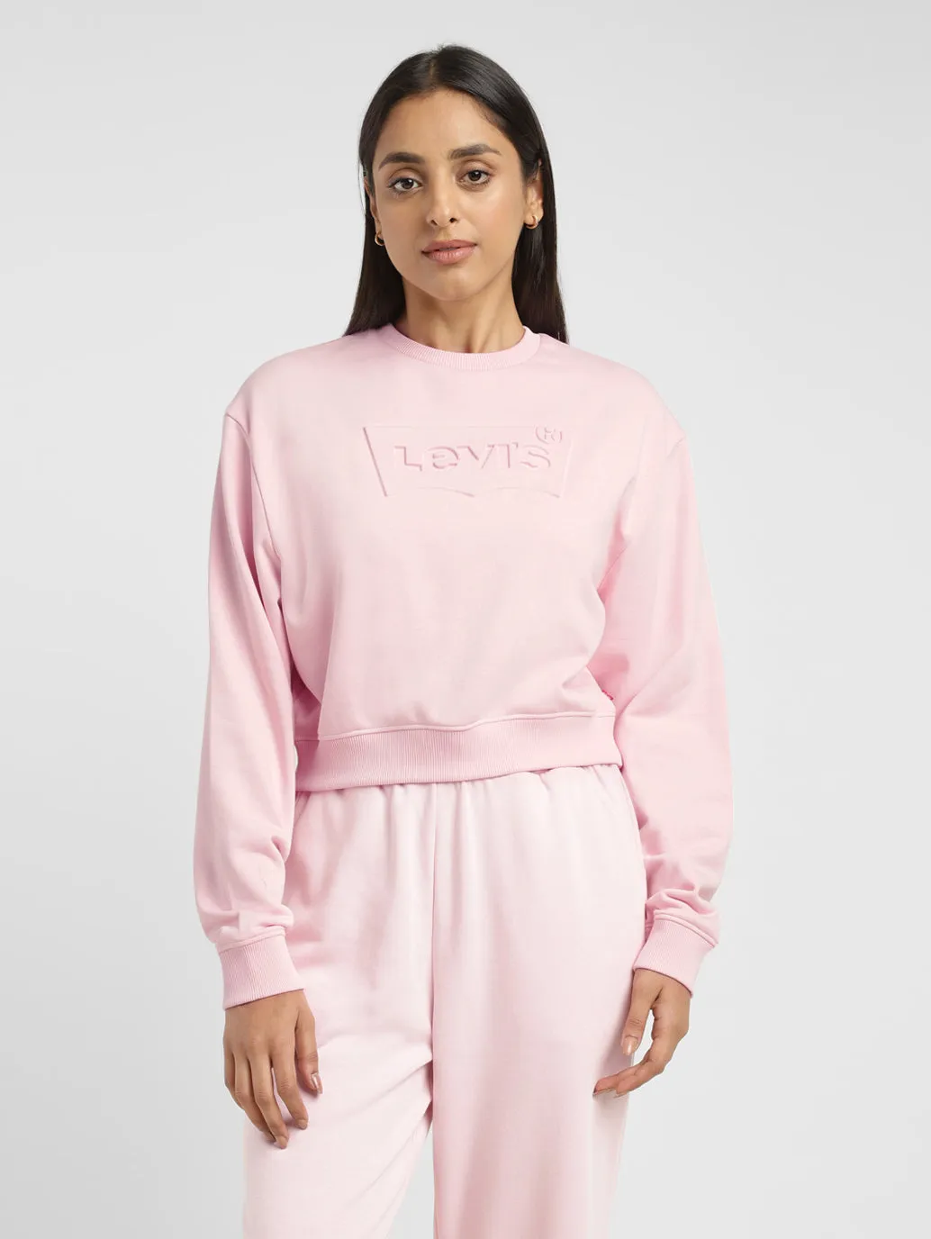 Trendy Outerwear Fashionable Women's Brand Logo Pink Crew Neck Sweatshirt