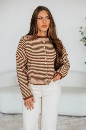 Classic Shape Zoelle Striped Cardigan - Walnut Mix