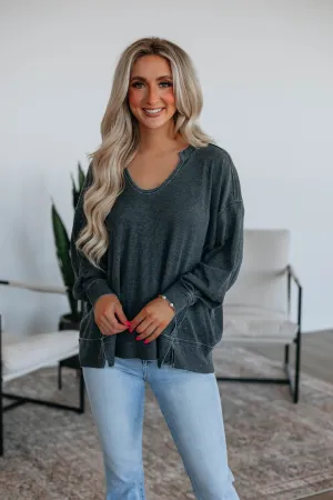 Kathrin Waffle Knit Top - Vintage Black Moisture Wicking Texture Fall Outfit