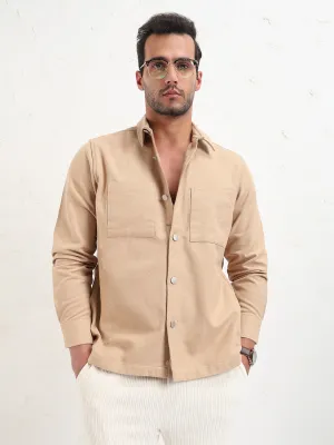 Men's Beige Relaxed Fit Shacket quick-drying