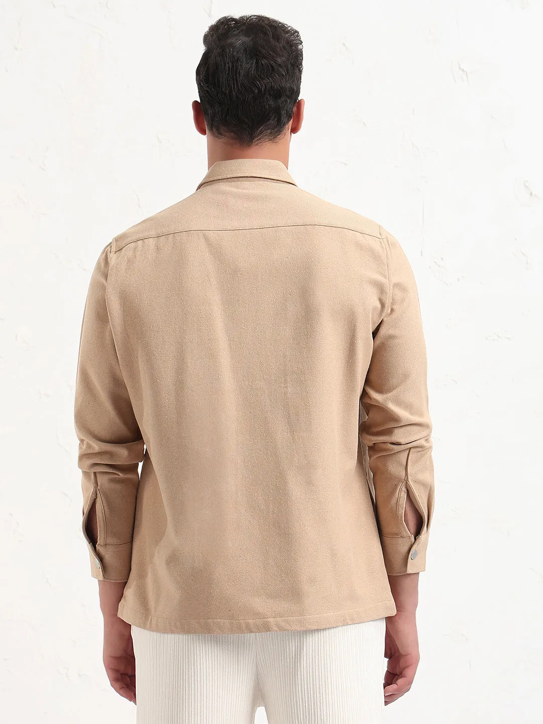 Men's Beige Relaxed Fit Shacket Active Comfort Wear