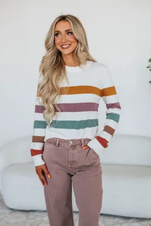 Wearable Basic Chunky Cable Knit Quentina Striped Sweater
