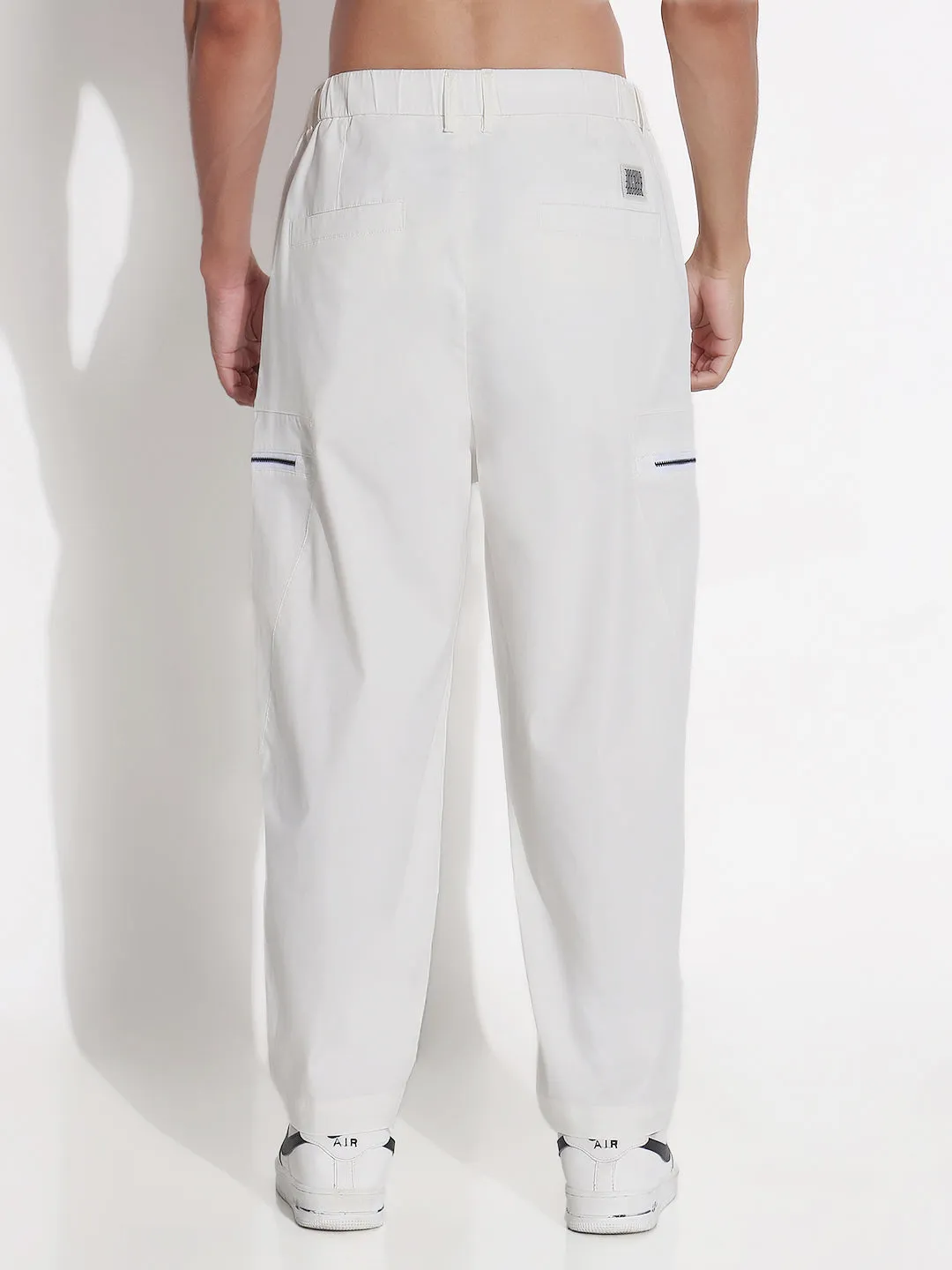 Quick drying material Men's Cotton White Relaxed Fit Trousers
