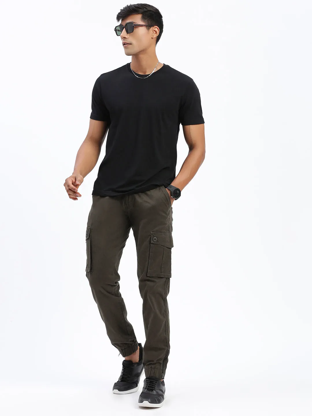 Long Use Men's Olive Comfort Slim Fit Low-Rise Cotton Joggers Trousers